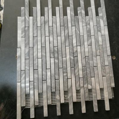 China Parquet Carrara Thin Strip Gray Marble Mosaic Slab For Bathroom for sale