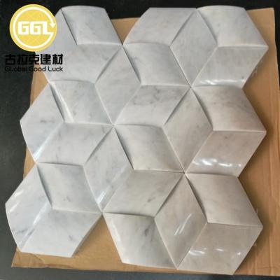 China Bianco Carrara White 3D Hexagon Shaped Parquet Mosaic Slab For Wall And Floor Decoration for sale