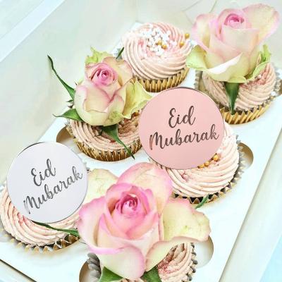 China Wholesale DIY Disposable Eco-Friendly Ice Cream Cupcake Toppers Eid Mubarak Ramadan Kareem Cake Sticker Decor Picks Lesser Baira Cake Topper Muslims for sale