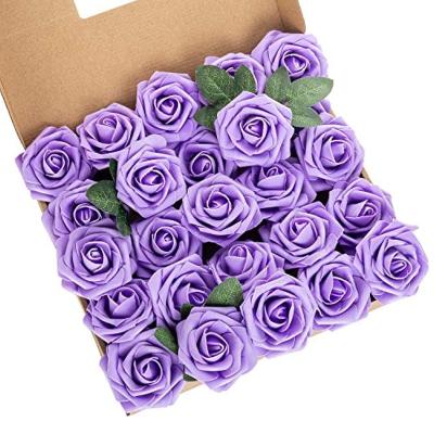 China Wholesale 25pcs Disposable Eco-friendly Artificial Flower Foam Rose Flower Heads Blush Real Touch Stem Roses For Wedding Decorative Flower Garlands for sale