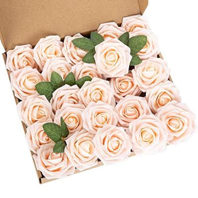 China Wholesale 25pcs Disposable Eco-friendly Artificial Flower Foam Stem Blush Rose Flower Heads Real Touch Roses For DIY Wedding Decorative Foam Flower for sale