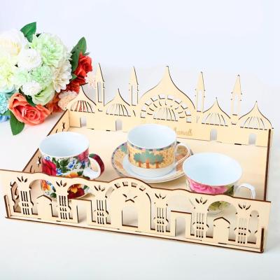 China Disposable Eco-Friendly Ramadan Decorations Islam Muslim Decor Eid Al Adha Pendants EID MUBARAK Decor IslamicWooden Wholesale Tea Set With Tray For Eid for sale