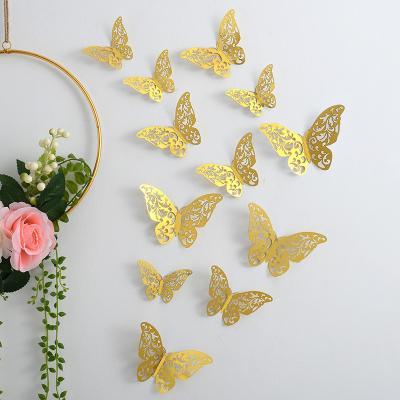 China Wholesale 12pcs 3D Disposable Butterfly Wall Decor Paper Eco-friendly Butterflies for Decorating Wedding Party Decor Gold Butterflies for Cakes for sale