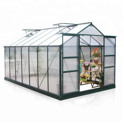 China Easily Assembled 4mm PC Aluminum Greenhouse With Green Painting for sale