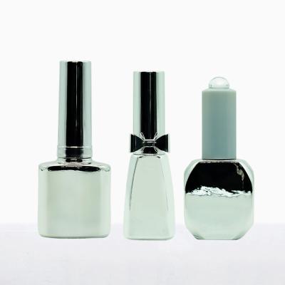 China Cosmetic Free Sample Customized Hot Silver Glass Nail Polish Painting Gel Bottle With Brush 10ML 15ML/ for sale