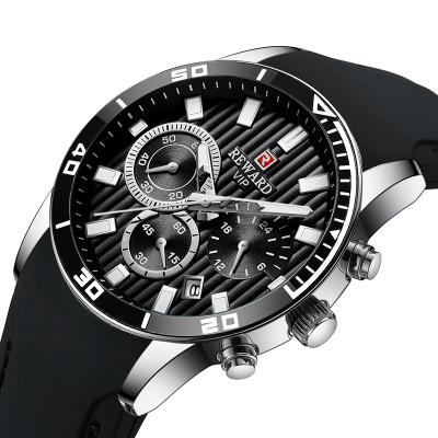 China China Supplier Custom Black Military Men's Chronograph Reward Chronograph Silicone Wristwatch OEM Luxury Waterproof Quartz Watch Sports for sale