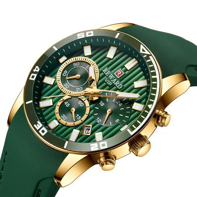 China Custom Reward Chronograph Brand Casual Sports Men Watches Quartz Alloy Dial Silicone Strap Analog Watch Hot Selling Man Watch for sale