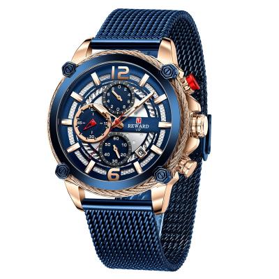 China Newest luxury casual chronograph reward alloy men watch original sportowy mesh wristwatch design trend waterproof steel zegarek for sale