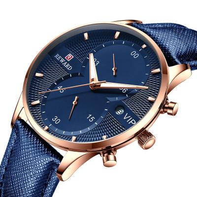 China Luxury Custom Automatic Men's Alloy Water Resistant Leather Wristwatch Chronograph Date Reward Date Automatic Stain Watch Quartz Watches for sale