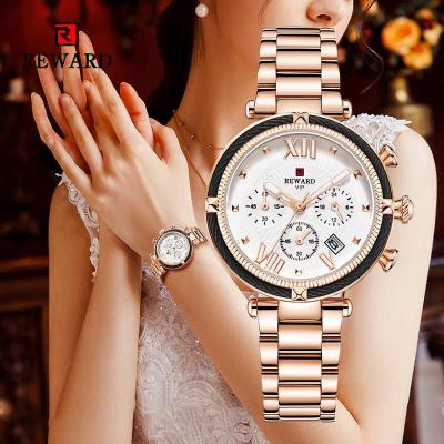 China Chronograph Chronograph REWARD Wholesale Quartz Women Watches Fashion Metal Band Ladies IP Coating Water Resistant Luxury Calendar Woman Wristwatches for sale