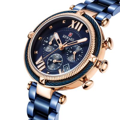 China Lady Watches Classic Chronograph Reward Chronograph Fashion Calendar Band Stainless Steel Women Luxury Wristwatches Female for sale