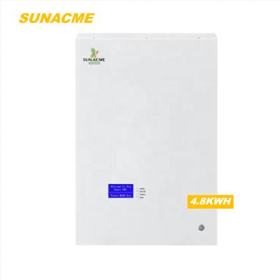 China SUNACME good quality wall mounted lifepo4 battery 51.2V/48V 100Ah 200Ah 4.8KWH 5.12KWH 9.6KWH 10.24KWH for 5.12KWH solar home system for sale