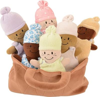 China Multicultural Sensory Baby Plush Dolls Stuffed Toy Basket Dress Up Doll Playset Doll Toys For Infants Set 6 Multicolor for sale