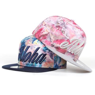 China Summer COMMON Cap Sublimation Printing Fashion Brim Polyester Flat Hat 6 Panel Structured Snapback Hat for sale