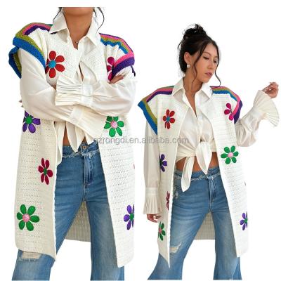 China Front Cardigan Women Sleeve Flower Open Draped Sleeveless Rose Color Knit Anti-pilling Women's Cardigans for sale