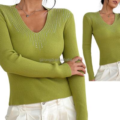 China Factory sale fashion sexuality knitwear long sleeve hot V-neck top anti-pilling sweater top sweater for sale