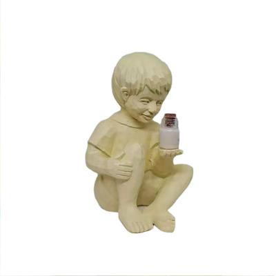 China Europe New Resin Sculpture Boy Girl Yard Garden Ornament Light Decoration for sale