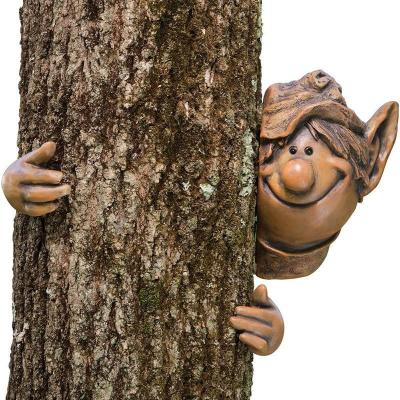 China New Europe Garden Sculpture Elf Outdoor Wooden Color Male Craft Ornament Holding Tree for sale