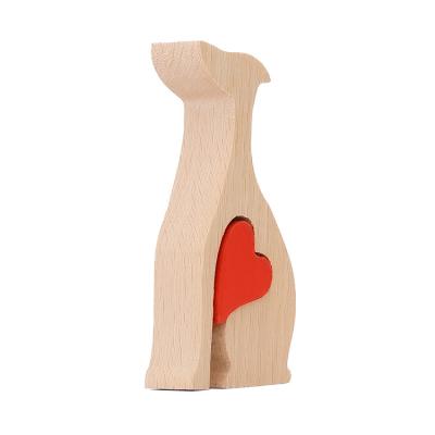 China Europe Puppy Heart Shaped Wooden Handwork Ornaments Woodwork Home Ornaments Decoration Beloved Puppy for sale