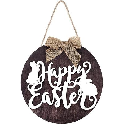 China Europe 30cm Easter Round Wooden Welcome Sign Wall Mount Porch Decoration for sale