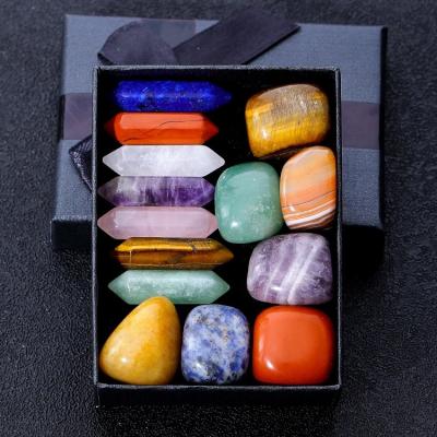 China Natural Gemstone Hexagon Crystal Yoga Europe Pillar Gift Box DIY Stone Decoration with Tiger Eye Stone Crafts Set for sale