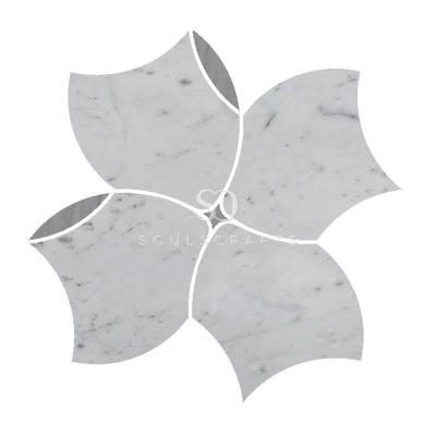 China Best Design Modern Bianco Carrara Latin Blue Polished Marble Waterjet Art Tiles Soulscrafts Mosaic for Decoration for sale