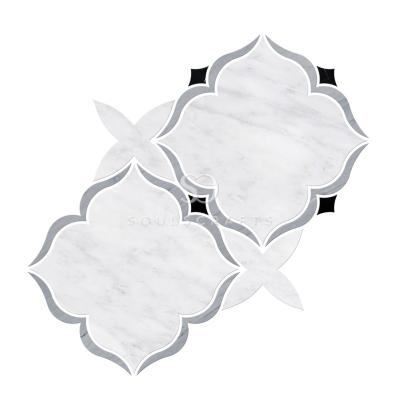 China Soulscrafts Flower Pattern Modern Well Designed Waterjet Marble Mosaic Tile For Room Wall for sale