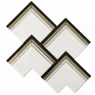 China Brass and White Parquet Thassos Marble Inlay Waterjet Stone Mosaic Slab for Bathroom Decoration for sale