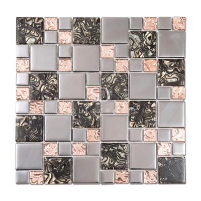 China Parquet Soulscrafts Square Metal Mix Glass Mosaic Slab For Kitchen Backsplash for sale