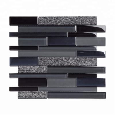 China Flooring Soulscrafts Strip Gray Glass Mixed Stone Shaped Mosaic Slabs for sale