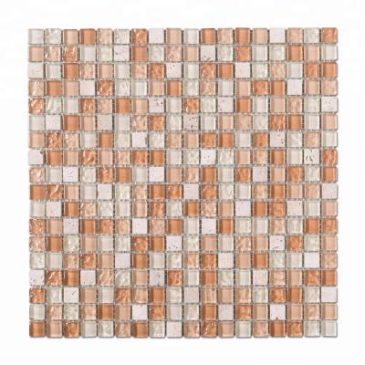 China Mixed color parquet mosaic slab glass for factory wall for sale