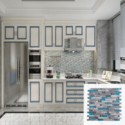 China Parquet Soulscrafts Strip Stone and Blue Marble Glass Mosaic Slab for Kitchen Backsplash for sale