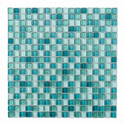 China Soulscrafts 15x15 Square Blue Sand Glass Mosaic Tile Flooring For Wall Decor for sale