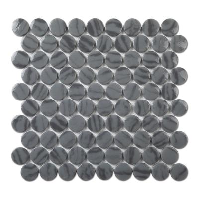 China Larger Penny Round Recycle Glass Mix Stone Mosaic Tile for Flooring for sale