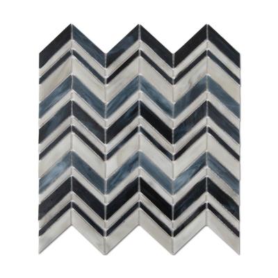 China Parquet Mixed Chevron Stained Glass Mosaic Slab For Bathroom Wall for sale