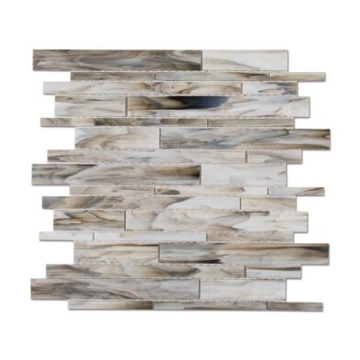 China Parquet Stripe Mix Color Stained Glass Mosaic Bathroom Slab Kitchen Backsplash Slab for sale