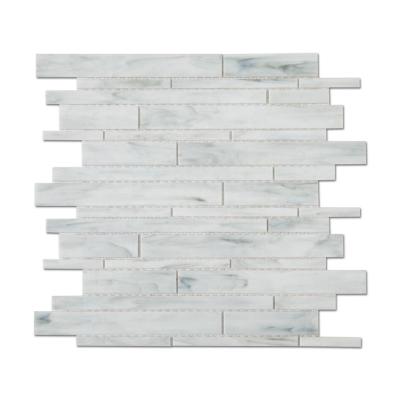 China White Stained Glass Irregular Parquet Strip Mosaic Slab Kitchen Wall Slabs for sale