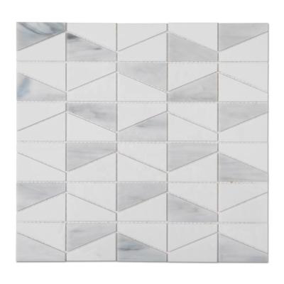 China Parquet China Supplier Trapezoid Stained White Glass Mosaic Slab For Kitchen Backsplash Bathroom Wall for sale