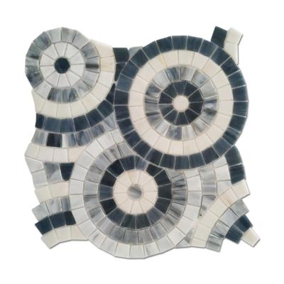 China Blue Stained Glass Parquet Soulscrafts Circle Mosaic Slab For Wall Decor for sale