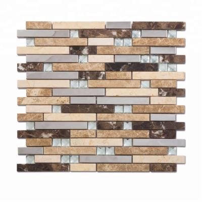 China High Quality Parquet Mix Metal Strip Brown Marble Mosaic Slab for sale