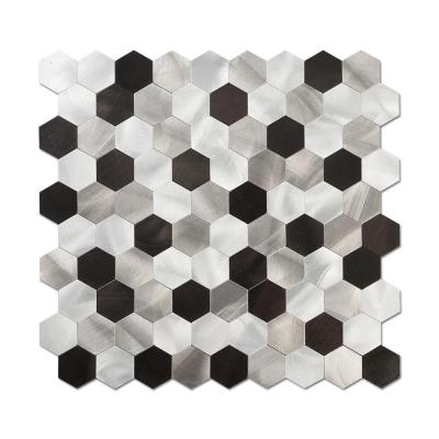 China Parquet Silver And Black Aluminum Composite Panel Hexagon Mosaic Slab For Backsplash for sale