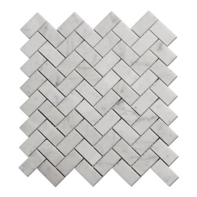 China China Factory 25x48mm Polished Carrara White Marble Mosaic Bathroom Herringbone Marble Floor Mosaic for sale