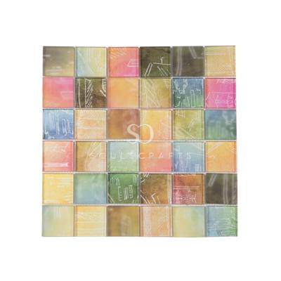 China Parquet Soulscrafts 50*50mm Mixed Color Square Glass Mosaic Slab For Wall for sale