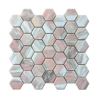 China Norway Rose Marble Stone Hexagon Pink Flooring Mosaic Slabs for Backsplash for sale