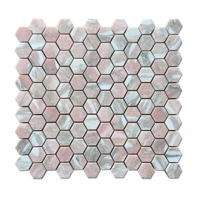 China Soulscrafts Norway Rose Pink Marble Mosaic Hexagon Flooring Mosaic for sale