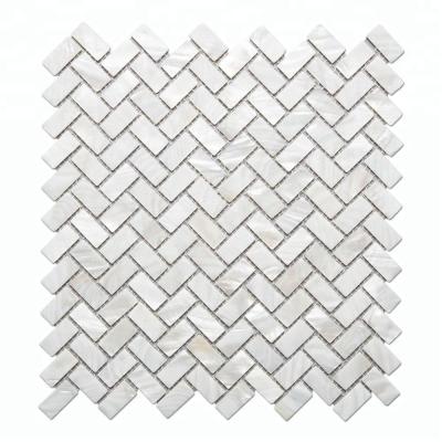 China Hot-selling Natural White Pearl Shell Parquet Herringbone Mosaic Slab for sale