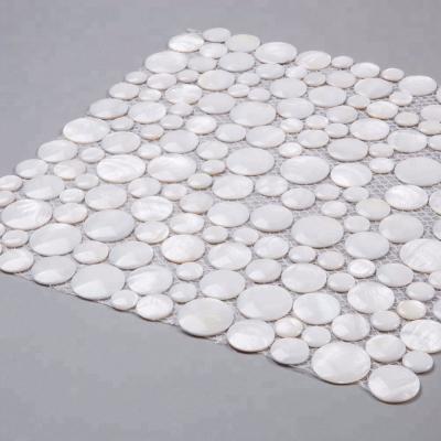 China White Round Sea Shell Mosaic Flooring Modern Style Tile for sale