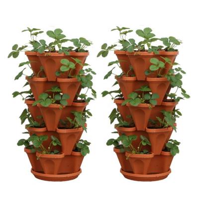 China 5 Tier Modern Plastic Self Watering Stacking Planting Large Strawberry Vertical Stackable Planter With Tray for sale