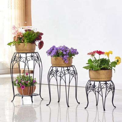 China Wholesale Rustproof 3 Packs Garden Standing Black Powder Coated Metal Flower Stand Flower Stand For Plant for sale