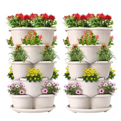 China Manufacturer 5 Modern Vertical Garden Plastic Pots Stacky Flower Pot Strawberry Outdoor Stackable Gardening Planter for sale